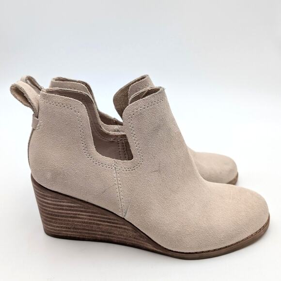 Toms Kallie Cutout Wedge Booties Almond Toe Women's Sahara Suede Size US5 EU35.5 - Picture 3 of 10